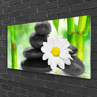 Glass Wall Art Bamboo tube flower stones art green white black