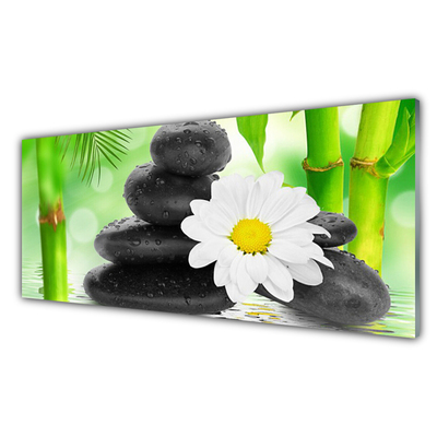 Glass Wall Art Bamboo tube flower stones art green white black