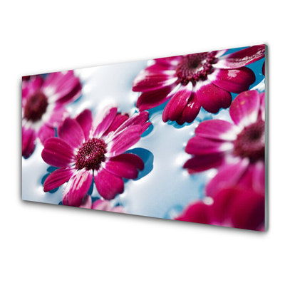 Glass Wall Art Flowers floral red blue