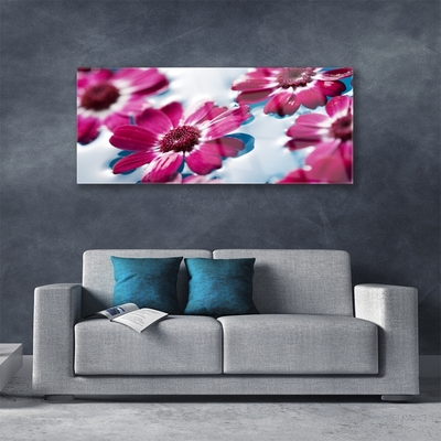 Glass Wall Art Flowers floral red blue