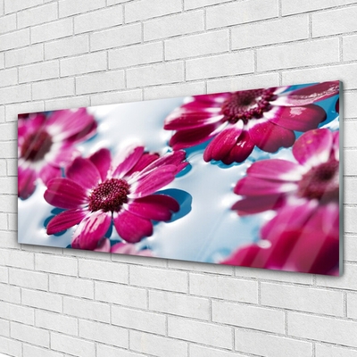 Glass Wall Art Flowers floral red blue