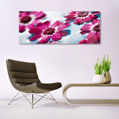 Glass Wall Art Flowers floral red blue