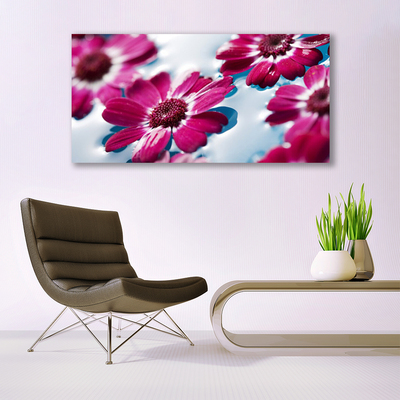 Glass Wall Art Flowers floral red blue