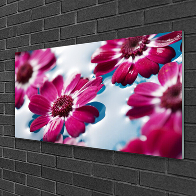 Glass Wall Art Flowers floral red blue