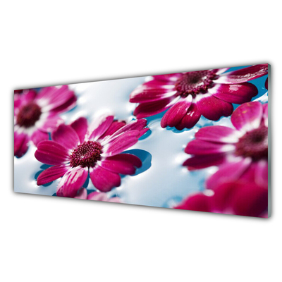 Glass Wall Art Flowers floral red blue