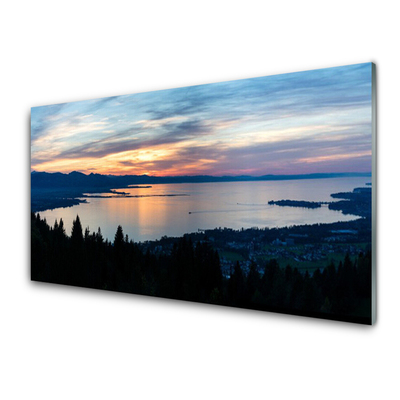 Glass Wall Art Ocean beach landscape blue yellow black grey