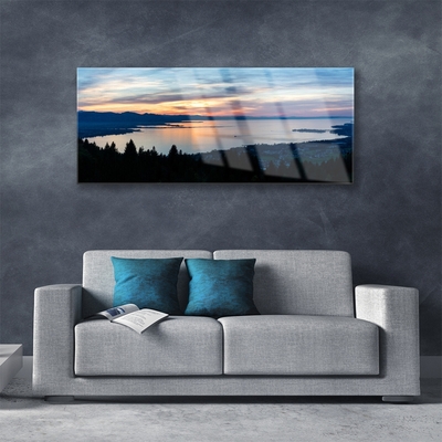 Glass Wall Art Ocean beach landscape blue yellow black grey