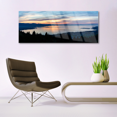 Glass Wall Art Ocean beach landscape blue yellow black grey