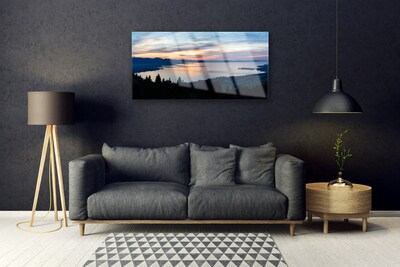 Glass Wall Art Ocean beach landscape blue yellow black grey