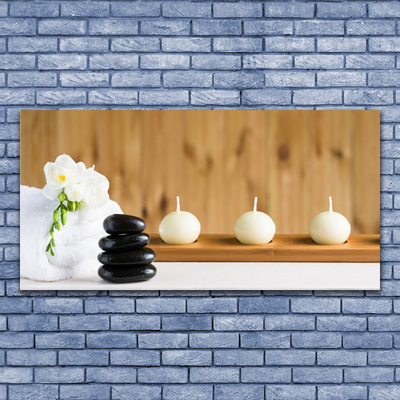 Glass Wall Art Candles flower stones art white black