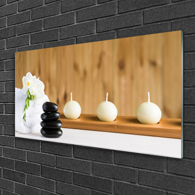 Glass Wall Art Candles flower stones art white black