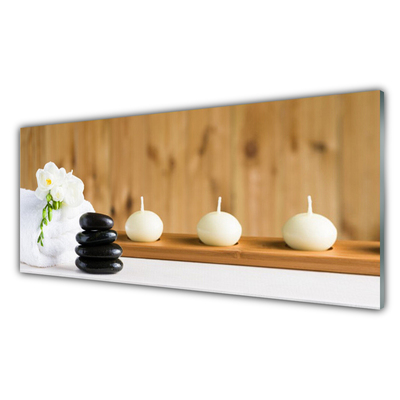 Glass Wall Art Candles flower stones art white black