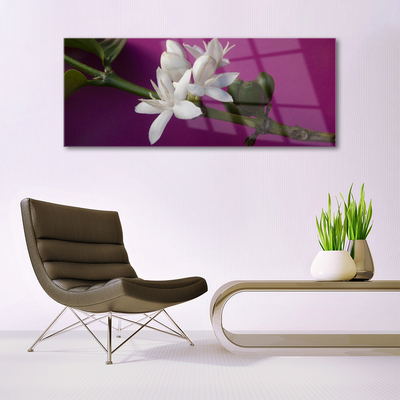 Glass Wall Art Flower stalks floral white green