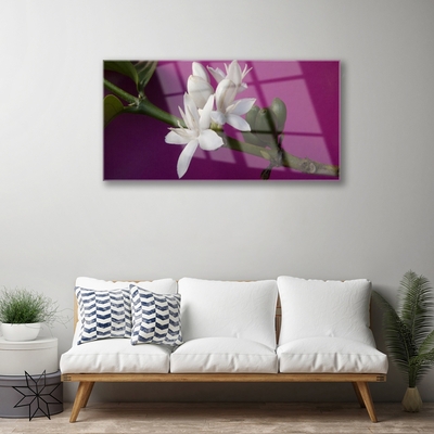 Glass Wall Art Flower stalks floral white green