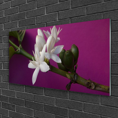 Glass Wall Art Flower stalks floral white green