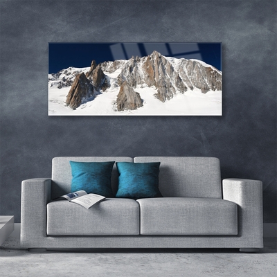 Glass Wall Art Mountain snow landscape white grey
