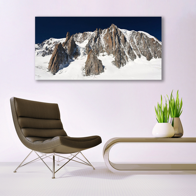 Glass Wall Art Mountain snow landscape white grey