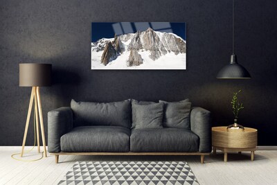 Glass Wall Art Mountain snow landscape white grey