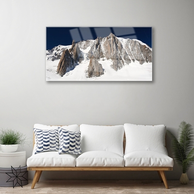 Glass Wall Art Mountain snow landscape white grey