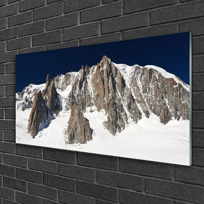 Glass Wall Art Mountain snow landscape white grey