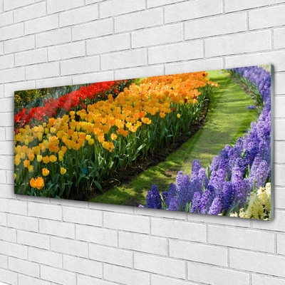 Glass Wall Art Flowers floral green red yellow purple