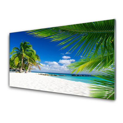 Glass Wall Art Beach palm trees landscape brown green