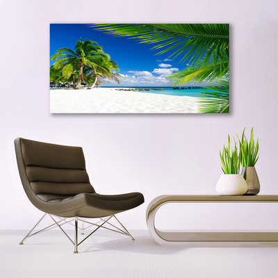 Glass Wall Art Beach palm trees landscape brown green