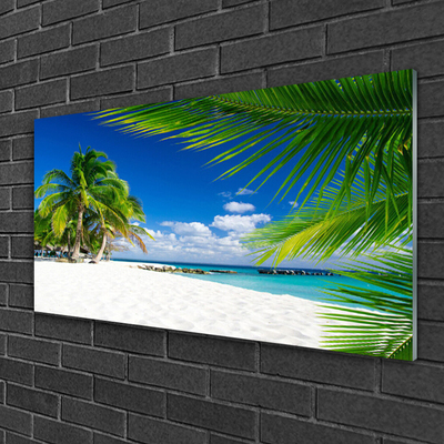 Glass Wall Art Beach palm trees landscape brown green