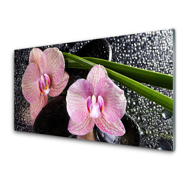 Glass Wall Art Flowers floral green pink