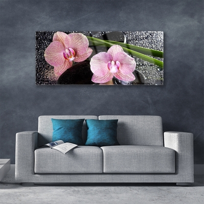 Glass Wall Art Flowers floral green pink