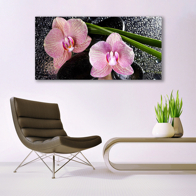 Glass Wall Art Flowers floral green pink