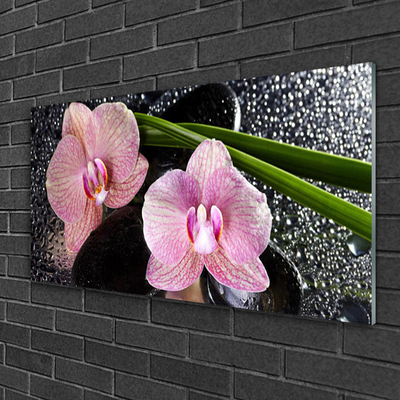 Glass Wall Art Flowers floral green pink