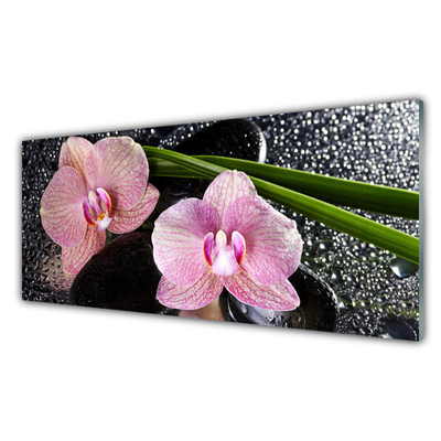 Glass Wall Art Flowers floral green pink