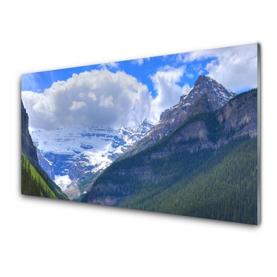 Glass Wall Art Mountains landscape grey blue white green