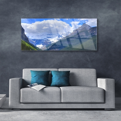 Glass Wall Art Mountains landscape grey blue white green