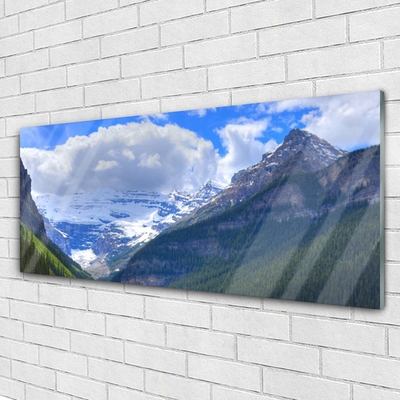 Glass Wall Art Mountains landscape grey blue white green