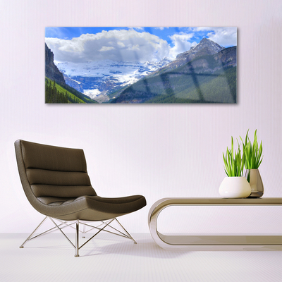 Glass Wall Art Mountains landscape grey blue white green