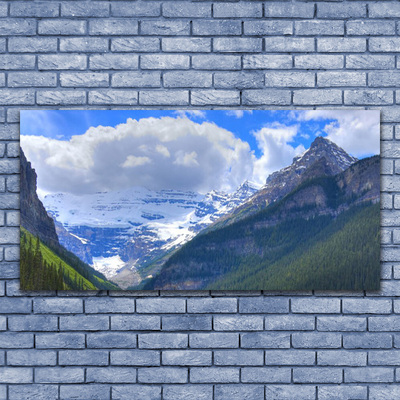 Glass Wall Art Mountains landscape grey blue white green