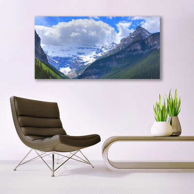 Glass Wall Art Mountains landscape grey blue white green