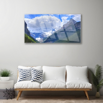 Glass Wall Art Mountains landscape grey blue white green