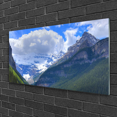 Glass Wall Art Mountains landscape grey blue white green