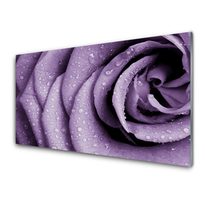 Glass Wall Art Rose floral purple