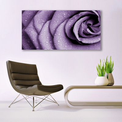 Glass Wall Art Rose floral purple