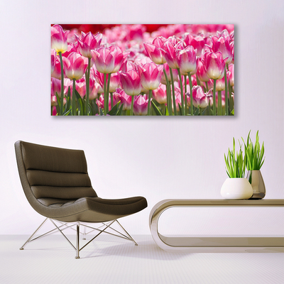 Glass Wall Art Tulips floral green white red