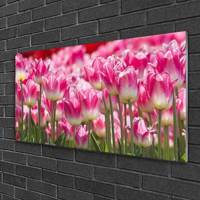 Glass Wall Art Tulips floral green white red