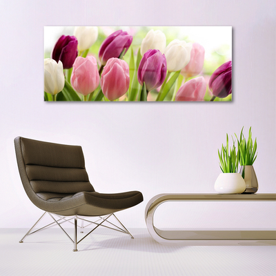 Glass Wall Art Tulips floral white red pink