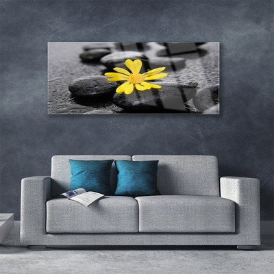 Glass Wall Art Flower stones art yellow black