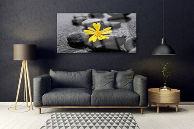 Glass Wall Art Flower stones art yellow black