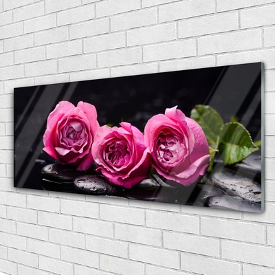 Glass Wall Art Roses stones floral red black