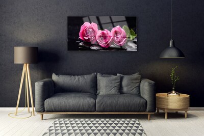 Glass Wall Art Roses stones floral red black